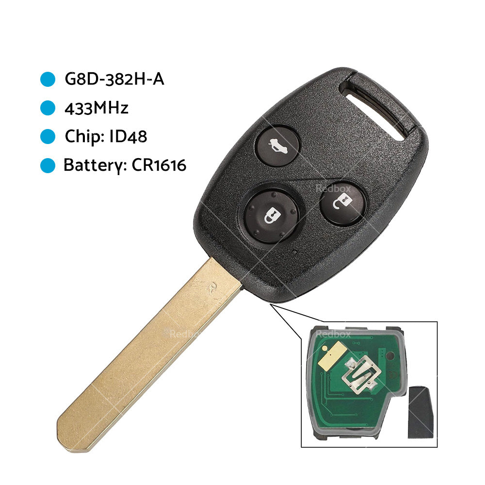 3 Buttons Remote Car Key 433Mhz ID48 Fits For Honda CR-V Accord G8D-382H-A-4