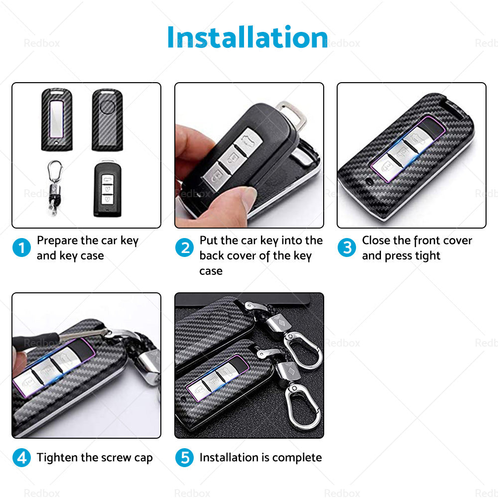 Carbon Fiber Hard Shell Smart Key Fob Chain Case Fits For Mitsubishi Outlander-4