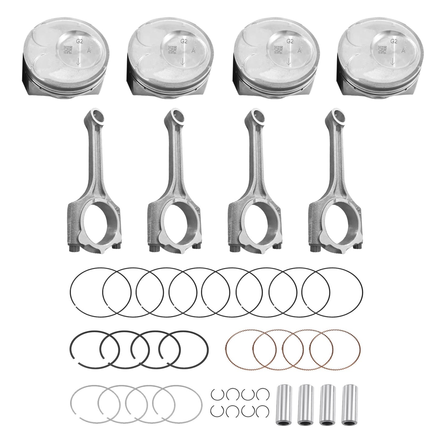 4x Piston & Rings Connecting Rod kit Suitable For Kia Soul Forte Koup 2.0L 14-18-0