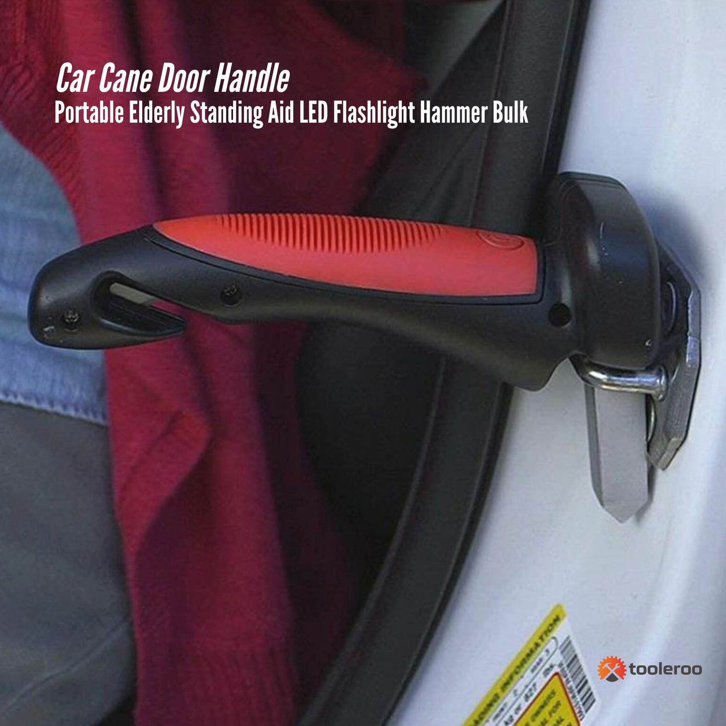 1x Car Cane Door Handle - Portable Elderly Standing Aid LED Flashlight Hammer Tool