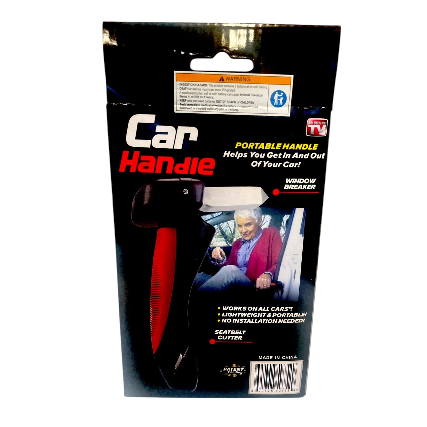 1x Car Cane Door Handle - Portable Elderly Standing Aid LED Flashlight Hammer Tool