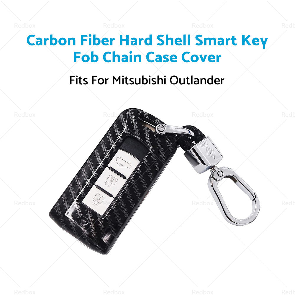 Carbon Fiber Hard Shell Smart Key Fob Chain Case Fits For Mitsubishi Outlander-1