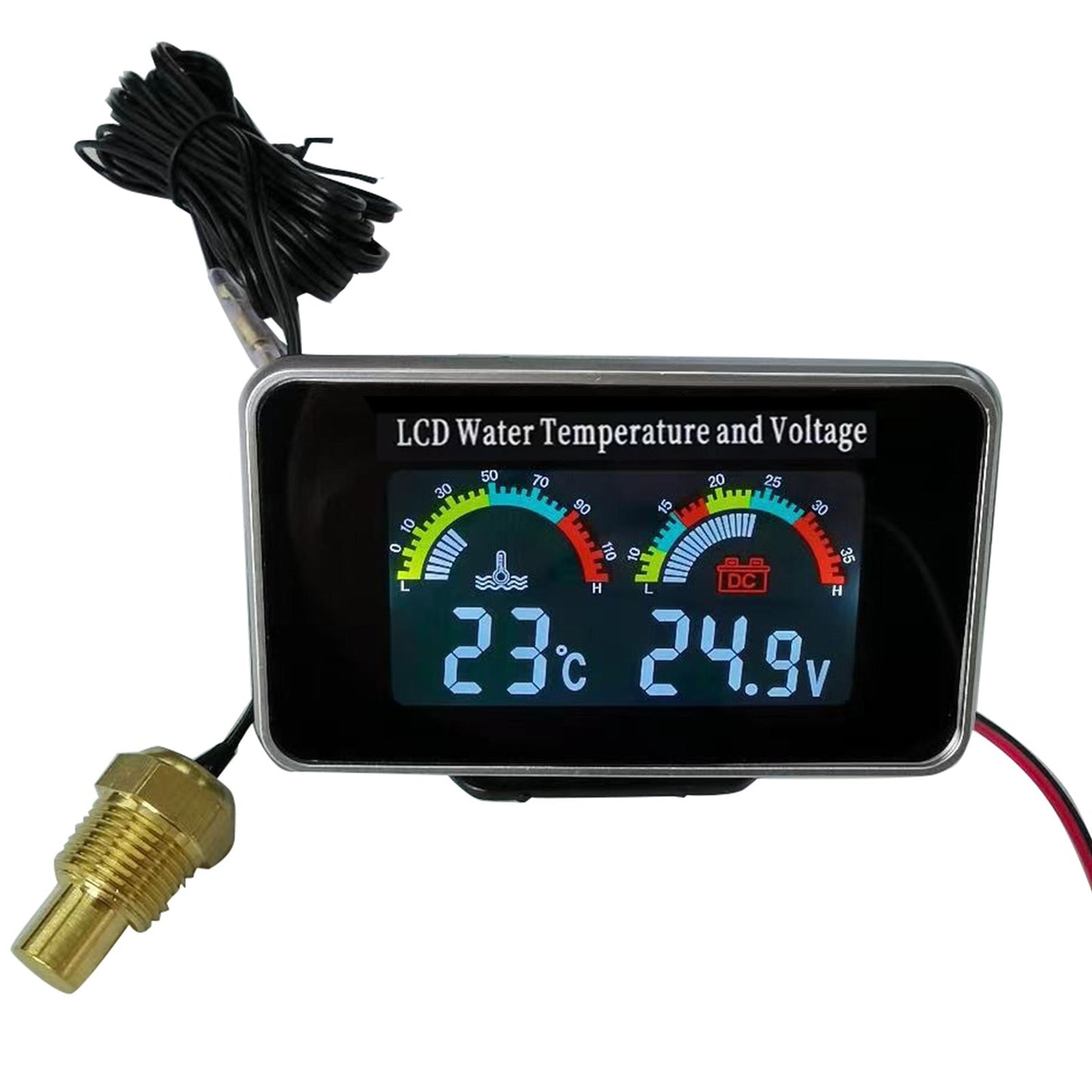 2 In1 Car Digital LCD Water Temperature Meter Voltmeter Gauge 12V/24V Display-2