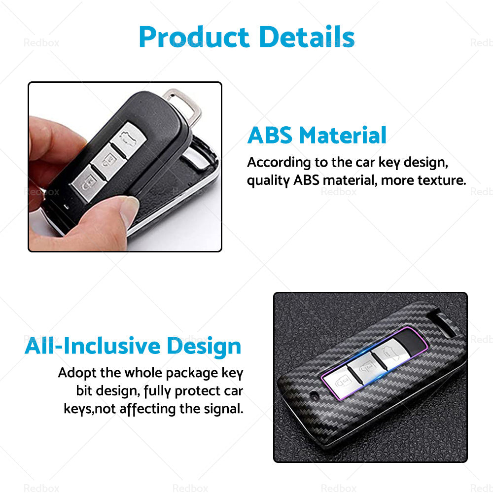 Carbon Fiber Hard Shell Smart Key Fob Chain Case Fits For Mitsubishi Outlander-3