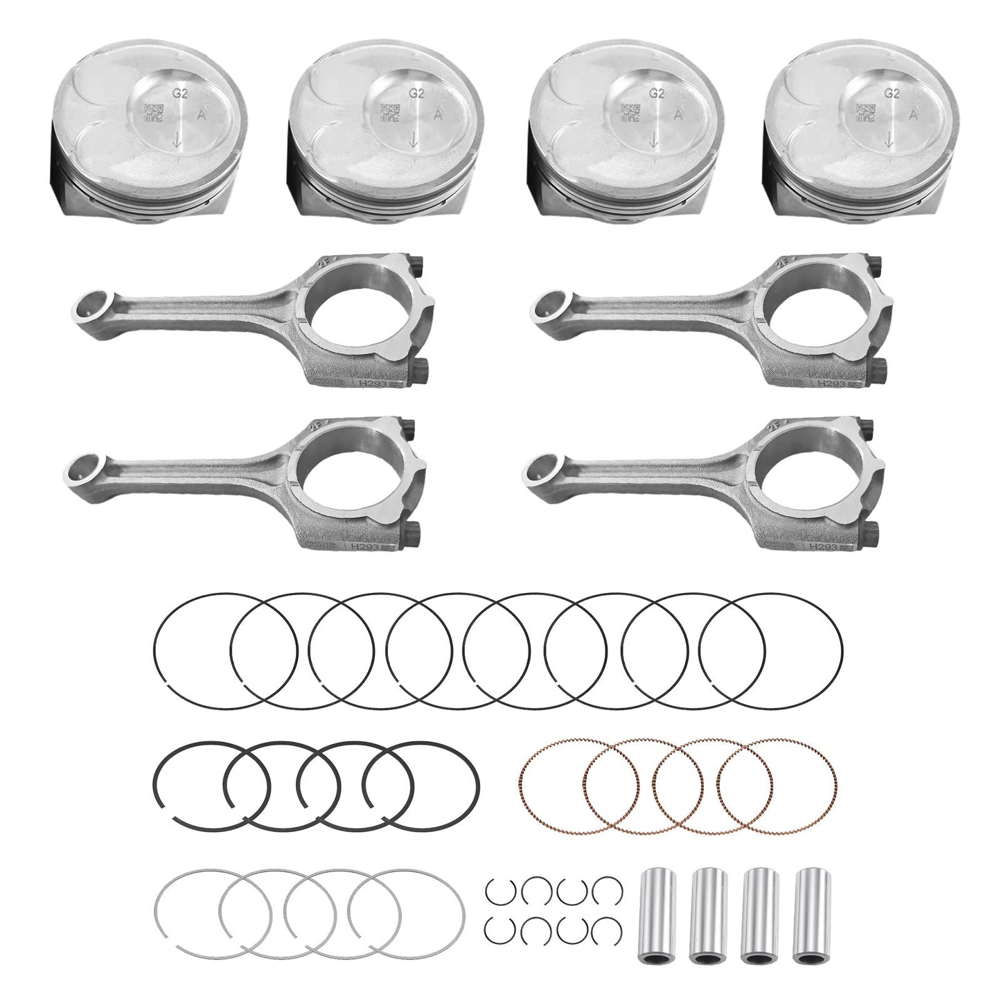 4x Piston & Rings Connecting Rod kit Suitable For Kia Soul Forte Koup 2.0L 14-18-1