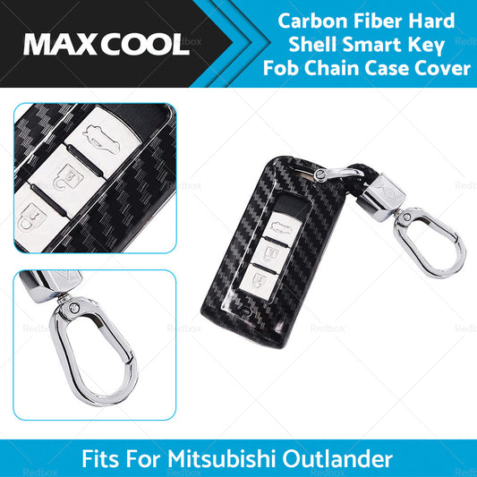 Carbon Fiber Hard Shell Smart Key Fob Chain Case Fits For Mitsubishi Outlander-0
