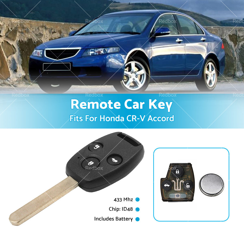 3 Buttons Remote Car Key 433Mhz ID48 Fits For Honda CR-V Accord G8D-382H-A-2