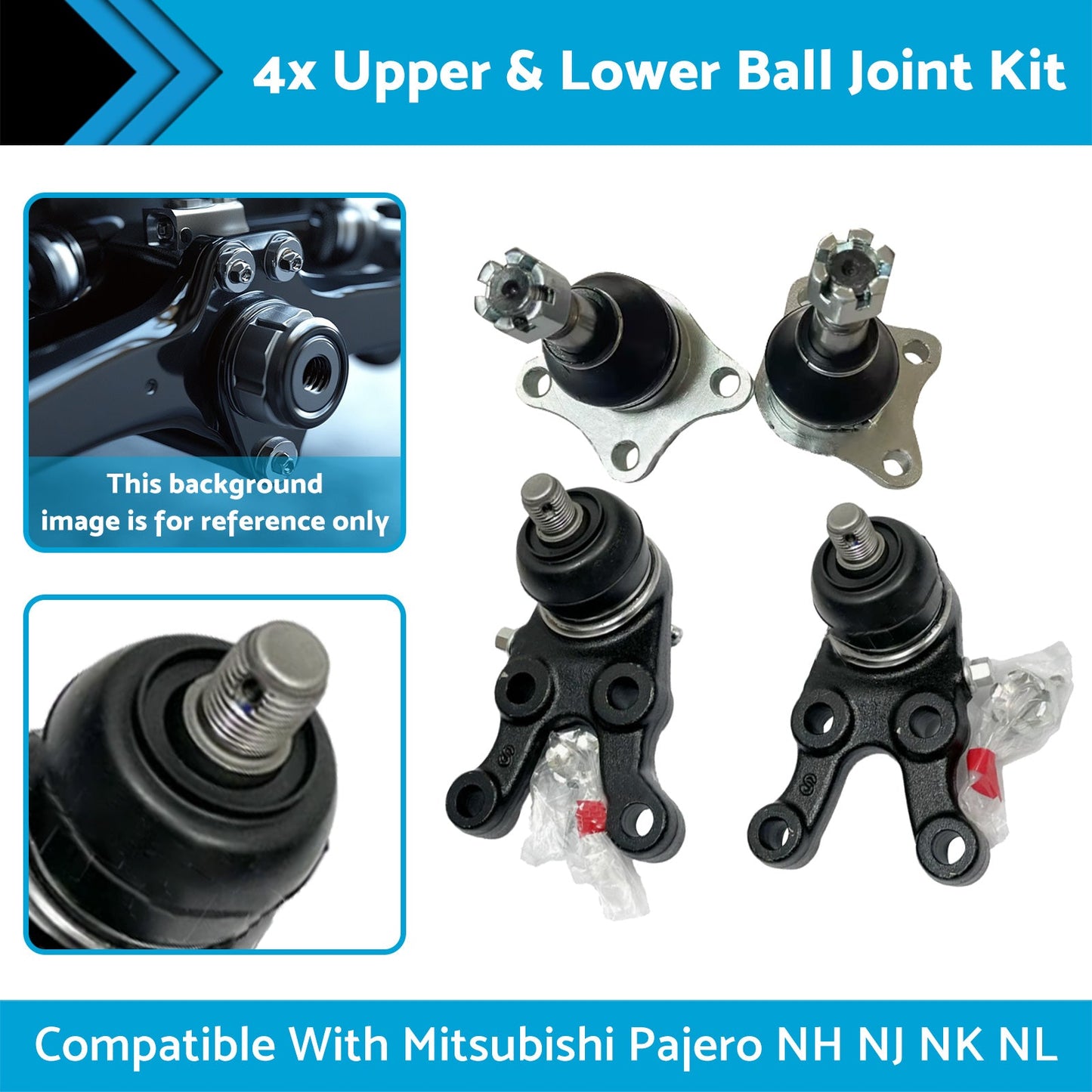 4x Upper & Lower Ball Joint Kit Suitable for Mitsubishi Pajero NH NJ NK NL 91-00-4