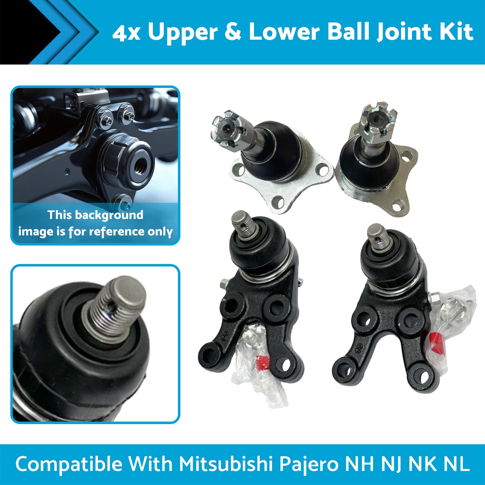 4x Upper & Lower Ball Joint Kit Suitable for Mitsubishi Pajero NH NJ NK NL 91-00-4