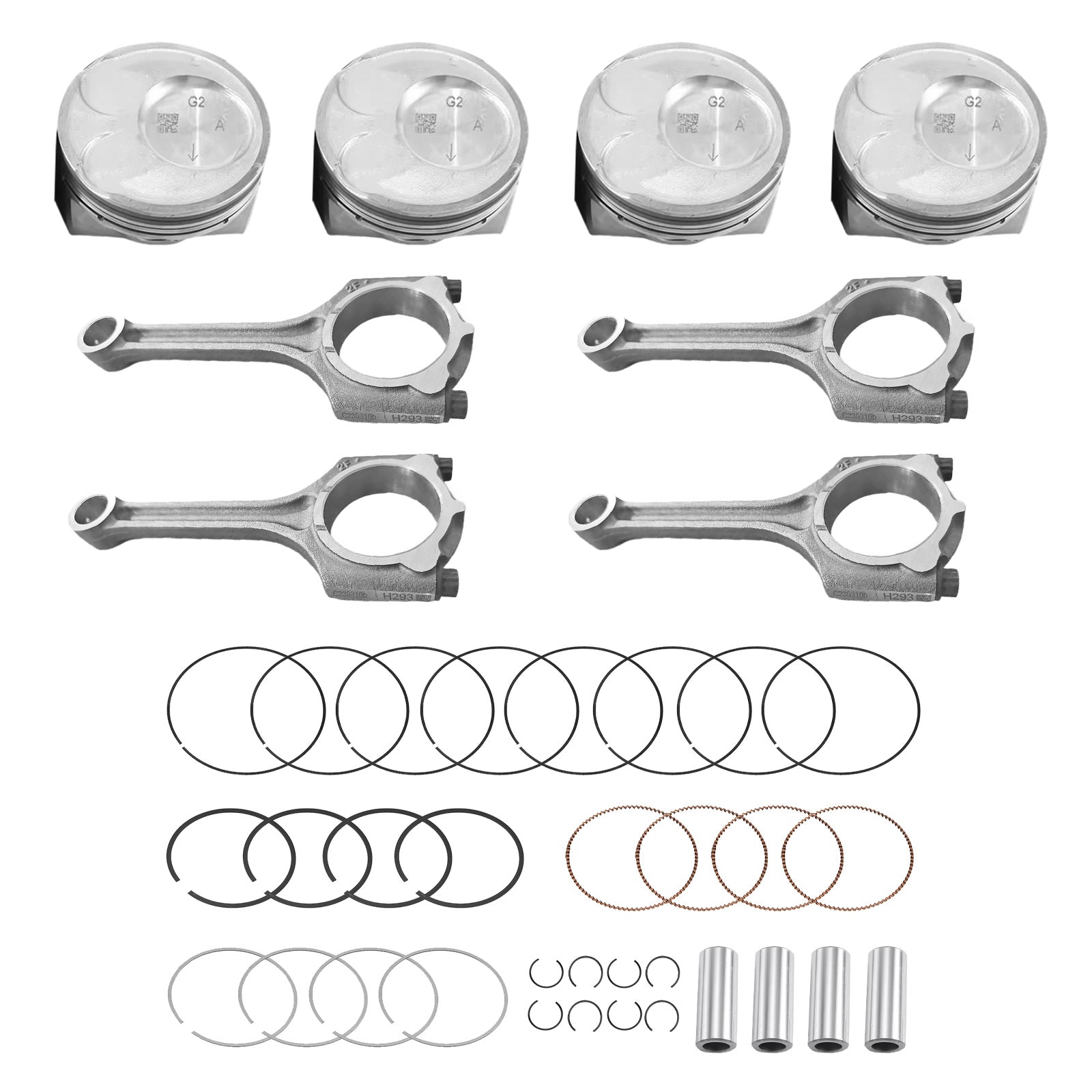 4x Piston & Rings Connecting Rod kit Suitable For Kia Soul Forte Koup 2.0L 14-18-1